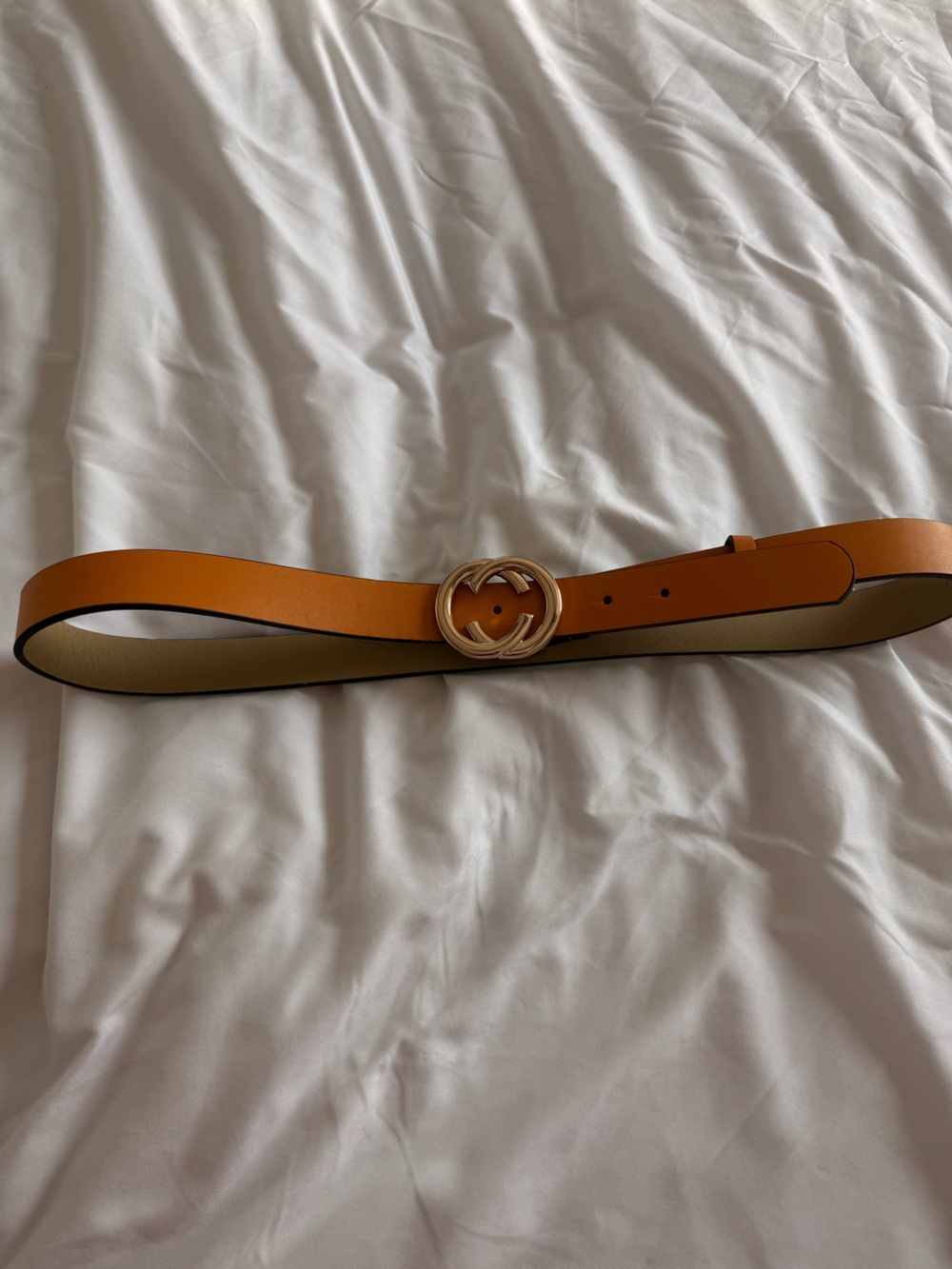Time and Tru Mustard Yellow Leather Belt with Gold Double-Ring Buckle